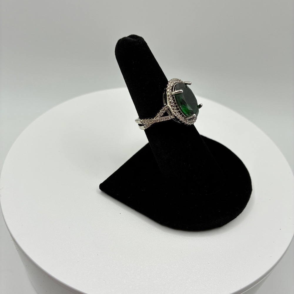 Women's Adjustable Ring 6.5 Green Oval Halo Adjustable Cocktail Bypass Band - Picture 3 of 6